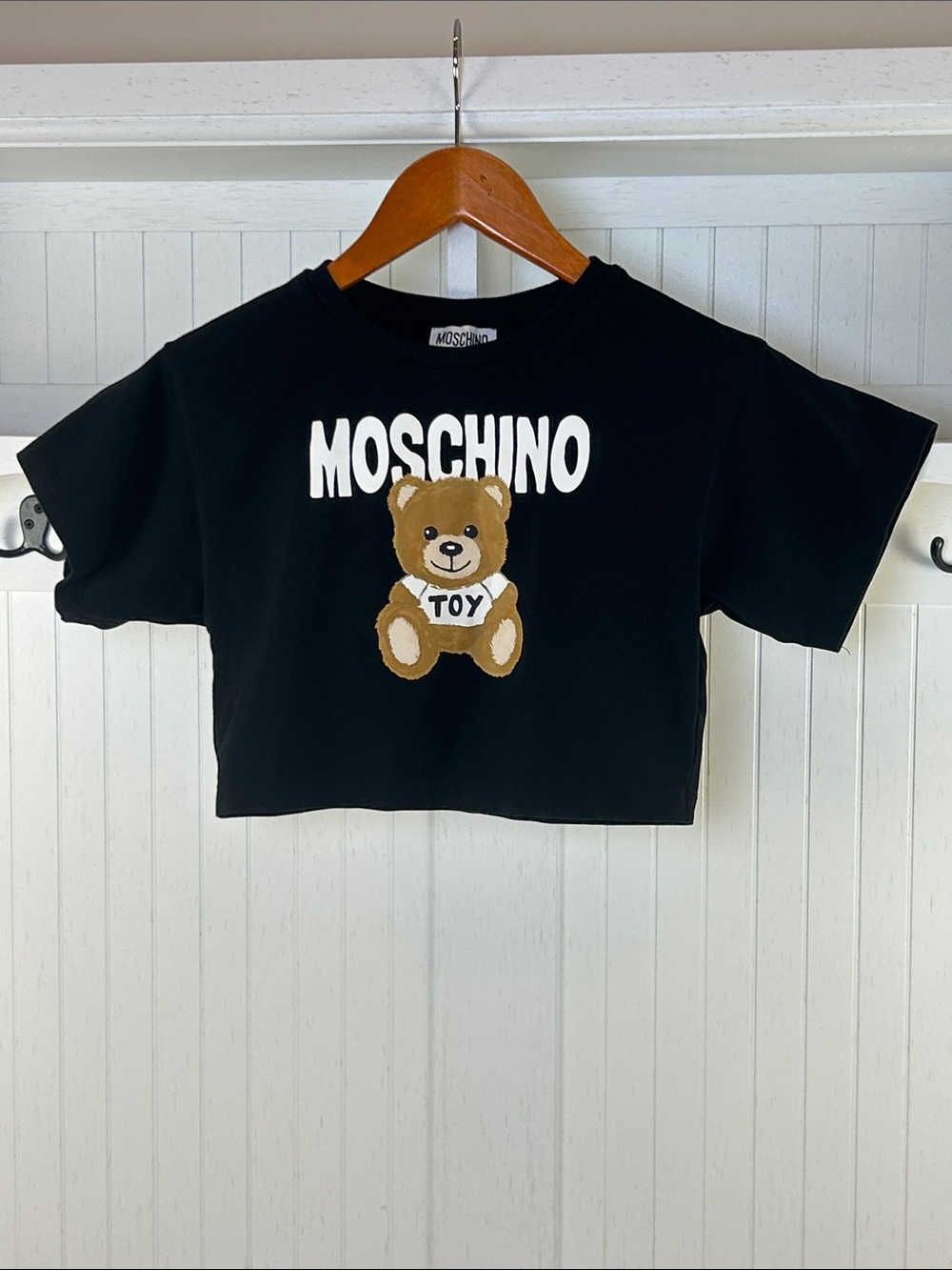 MOSCHINO Kids Black Cropped Teddy Bear Logo T-shirt 6 Years